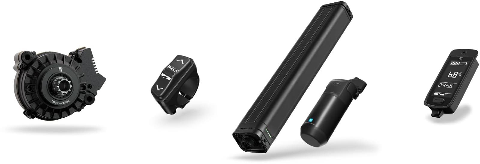 TQ HPR50 system — motor, remote, battery, range extender, display